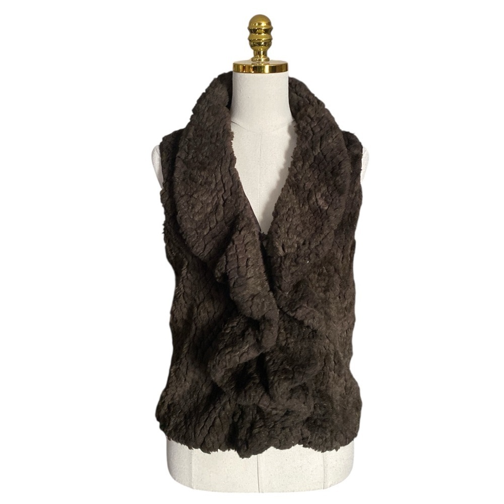 Chocolate Brown Y2K  Western Faux Fur Ruffle Draped Front Vest Size Medium